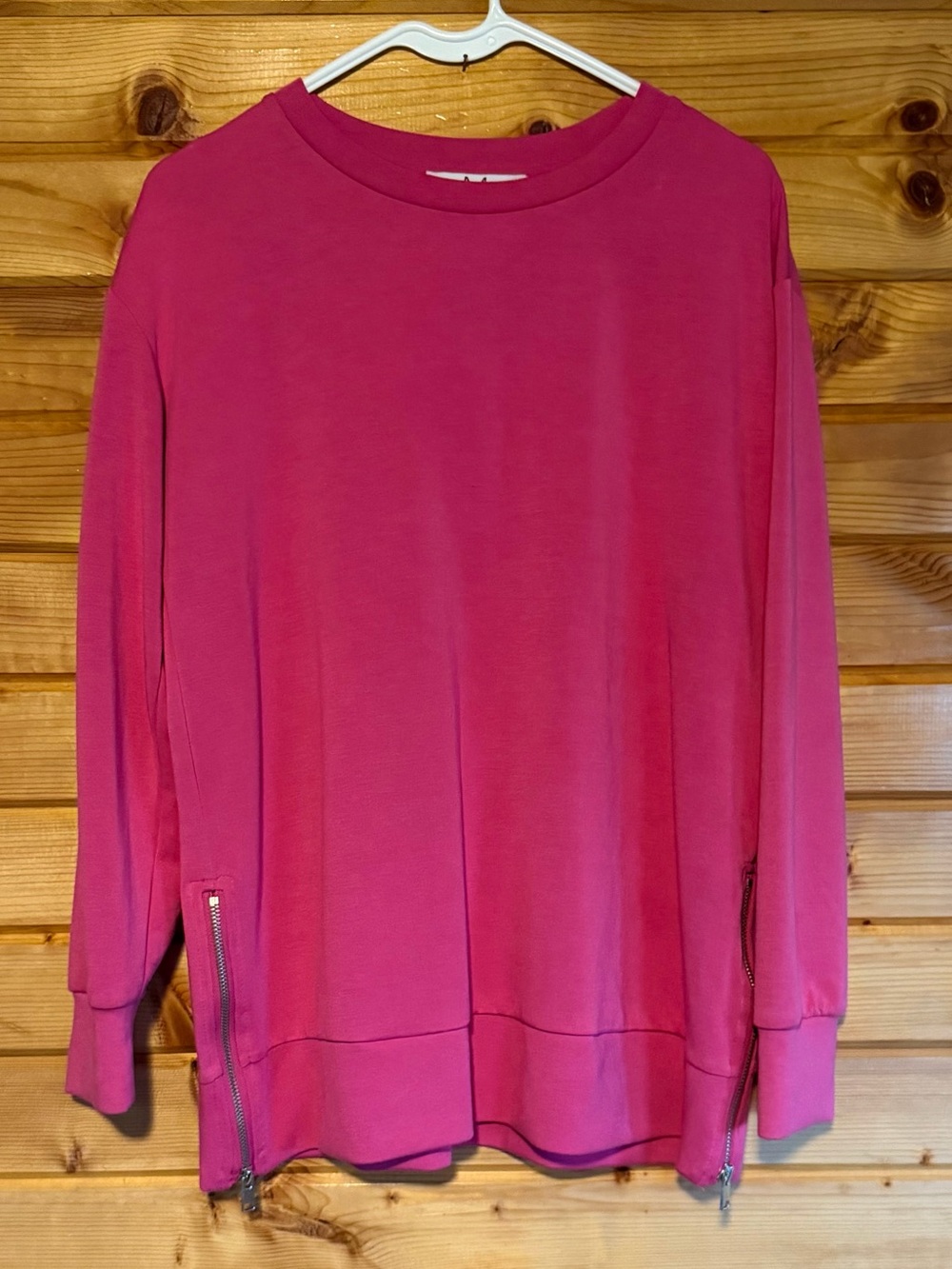 Magaschoni Hot Pink Crewneck Sweatshirt with Side Zippers